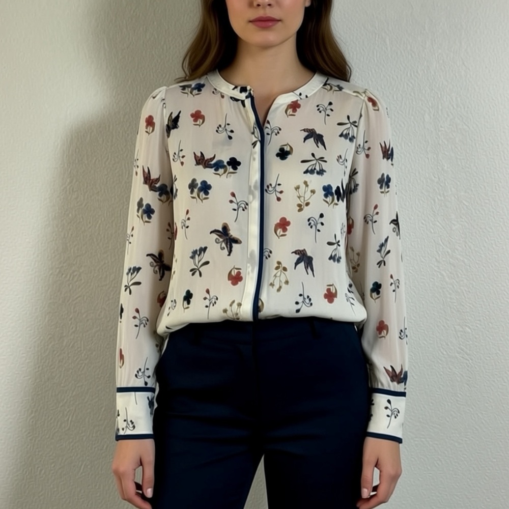 LOFT Floral Blouse - Cream with Multicolor Accents